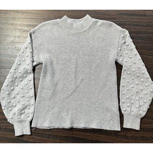 Vince Camuto Ladies Sweater Size S Small Light Heather Grey Dot Sleeves Knit